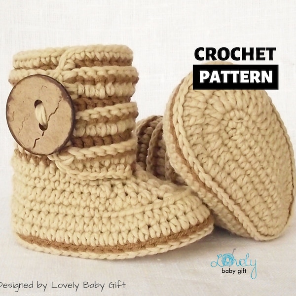 Patucos de bebé con patrón de crochet con botones, Patrón de botas Ugg de crochet, CP-207