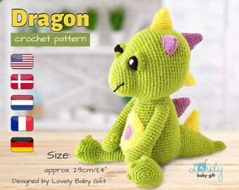 Crochet dragon pattern, amigurumi crochet pattern, crochet toys, crochet animal pattern, stuffed animal pattern, plushie pattern, CP-126