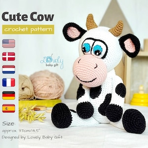 Amigurumi Cow Crochet Pattern to DIY Stuffed Farm Animal Toy - Printable Instant Download