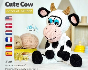 Amigurumi Cow Crochet Pattern to DIY Stuffed Farm Animal Toy - Printable Instant Download