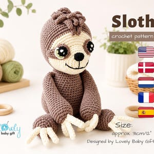 Faultier Häkelanleitung - Amigurumi Stofftier Anleitung, Anfänger freundlich, Stofftier Design, Instant Download PDF