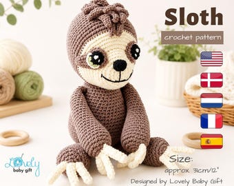 Haakpatroon luiaard - Tutorial amigurumi knuffeldieren, ontwerp voor beginnersvriendelijk knuffeldier, pdf-bestand direct te downloaden