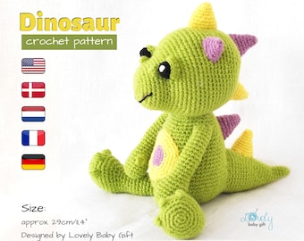 Amigurumi Crochet Pattern for a Dinosaur Plush Toy, Perfect Handmade Gift Idea for Babies and Kids