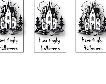 Haunted House Halloween Gift Tags Printable Spooky Treat Tag Download Treat Bags Party Favors Instant Digital File set of 5