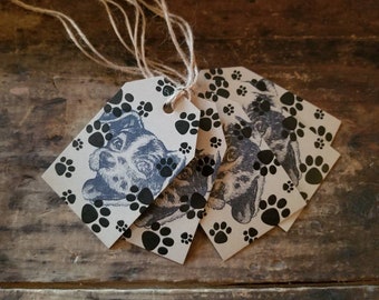 Rustic Hang Tag Dog Paw Prints Black Lab center Craft Supply set of 25 tags pre strung