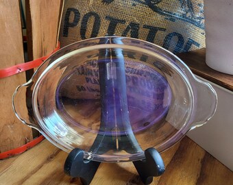 Vintage Fire King Clear Glass Dome Lid #467 Oval Casserole Cover 1.5 Qt. with Tab Handles Replacement Lid for Fire-King Bakeware