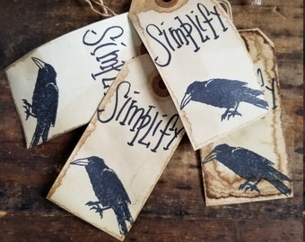 Primitive Hang Tag Simplify Country Farmhouse Black Crow Gift tags set of 25 pre strung Craft supply
