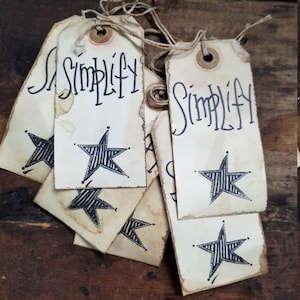 Rustic Hang Tags Simplify Barn star Folk art Gift Tag  set of 25 Pre strung Craft supply