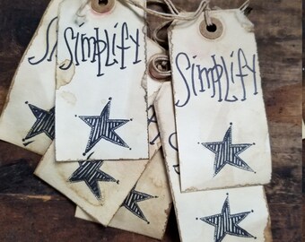 Rustic Hang Tags Simplify Barn star Folk art Gift Tag  set of 25 Pre strung Craft supply