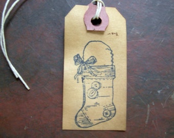 Primitive Hang Tag Country Christmas Patchwork Stocking Rustic Gift tag set of 25