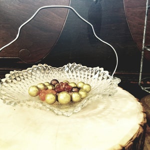 Mid-Century Lead Crystal Bon Bon Basket Vintage Candy Dish with Handle Cut Glass Serving Bowl Elegant Retro Table Decor