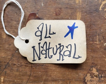 Gift tag All Natural Primitive Rustic Hang tag Word Art Craft supply set of 25 pre-strung
