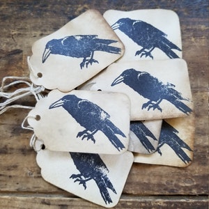 Primitive Hang Tags Set Black Crow Grungy Aged Gift Tags for Crafts Rustic Packaging Farmhouse Decor Vintage Style Ephemera