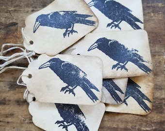 Rustic Black Crow Hang tag Farmhouse Gift Tag Set of 25 pre strung Craft Supply