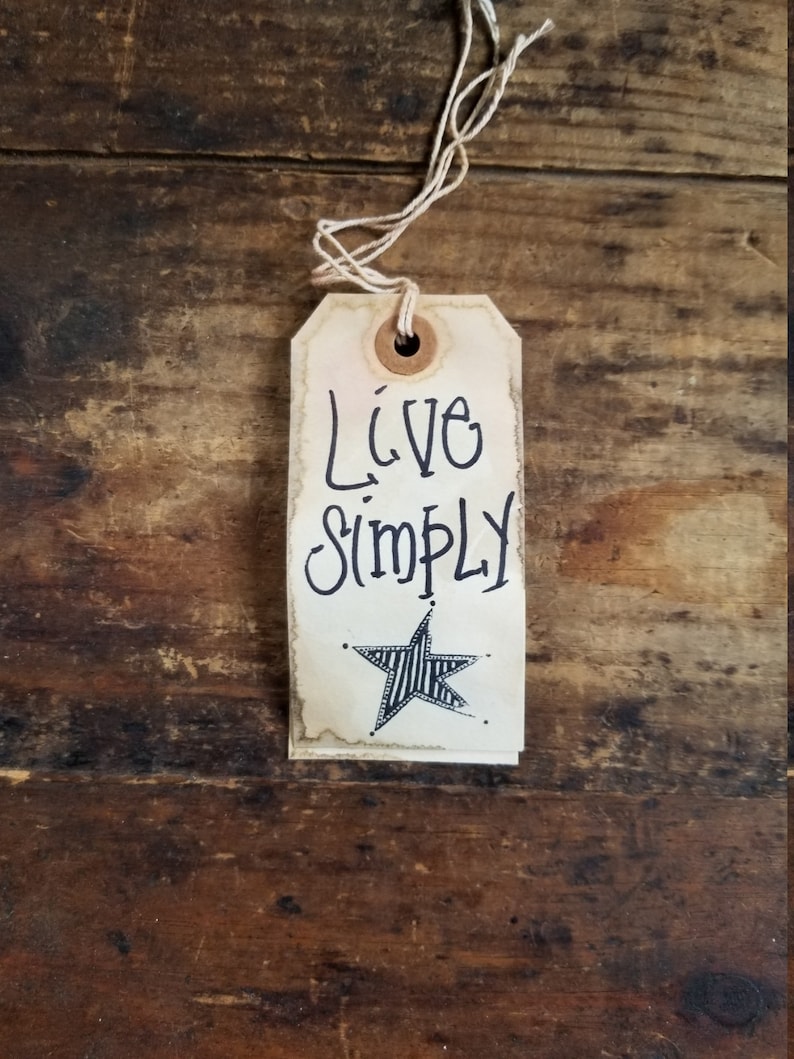 Rustic Hang Tag Live Simply Barn star Gift Tag primitive craft set of 25 tags pre strung Craft supply image 3