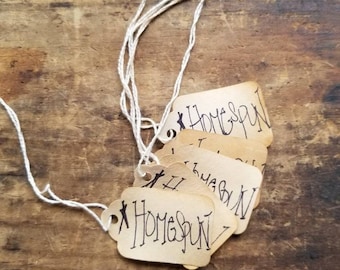 Homespun Primitive Hang tags Rustic Gift tags Craft Supply set of 25 tags pre strung