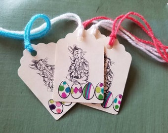 Holiday Gift tag Rabbit Easter Eggs Craft supply Set of 25 tags pre strung