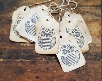 Rustic Hang Tag Whimsical Barn Owl Gift tag Craft supply set of 25 pre-strung