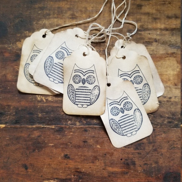 Rustic Hang Tag Whimsical Barn Owl Gift tag Craft supply set of 25 pre-strung