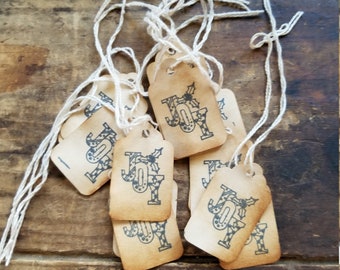 Rustic Christmas Joy Holly leaf Gift tag holidays set of 25 tags pre strung Craft supply