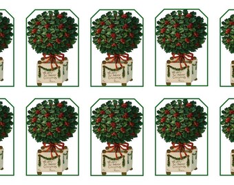 Vintage Topiary Christmas Gift Tags Printable Holiday Tag Digital Download Classic Festive Gift-Wrapping Set of 10