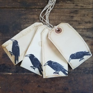 Primitive Hang Tags Set Black Crow on Bottom Grungy Aged Gift Tags Rustic Packaging Farmhouse Decor