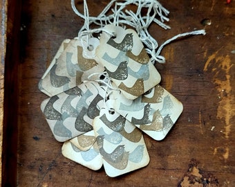 Primitive Hang tag Rustic dove collage Gift tag set of 25 tags pre strung Craft Supply