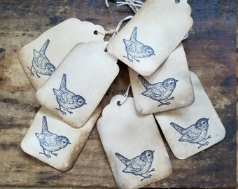 Rustic Hang Tag Perched Bird Woodland Gift tag Craft supply set of 25 pre-strung
