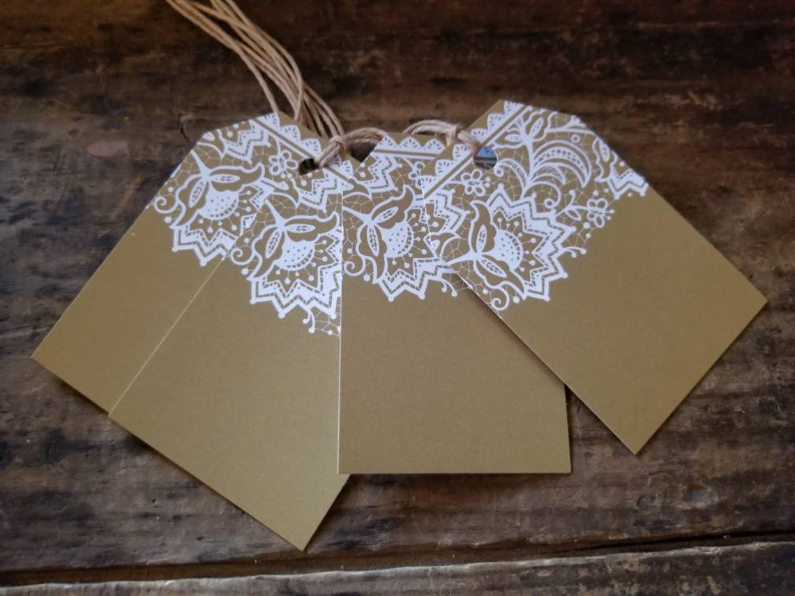 Rustic Elegance Hang Tag White Lace print Gift tags DIY Craft | Etsy