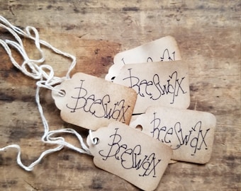 Farmhouse Hang Tag Beeswax Rustic Gift tag Craft supply Set of 25 tags pre strung Candle tags