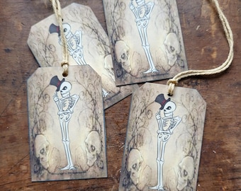 Skeleton Top Hat Halloween Gift Tags, Rustic Favor Decor (Set of 20)