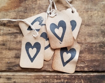 Primitive Hang tag Single heart Love Farmhouse chic set of 25 pre strung Craft supply