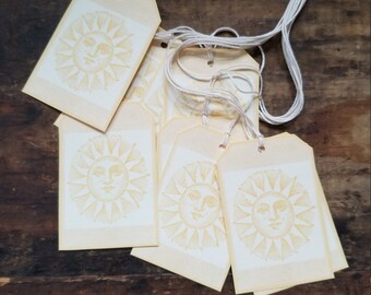 Sunshine Gift Tag Yellow Sun Vintage style Hang tag Craft Supply Set of 25 Pre Stung