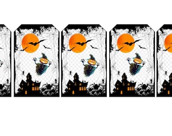Flying Jack O Lantern Halloween Gift Tags Printable Spooky Treat Tag Download Treat Bags Party Favors Instant Digital File set of 5