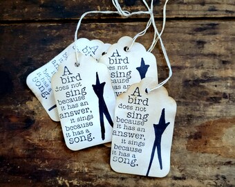 Craft Tag Bird song verse Primitive Star Gift tag Craft supply set of 25 pre-strung