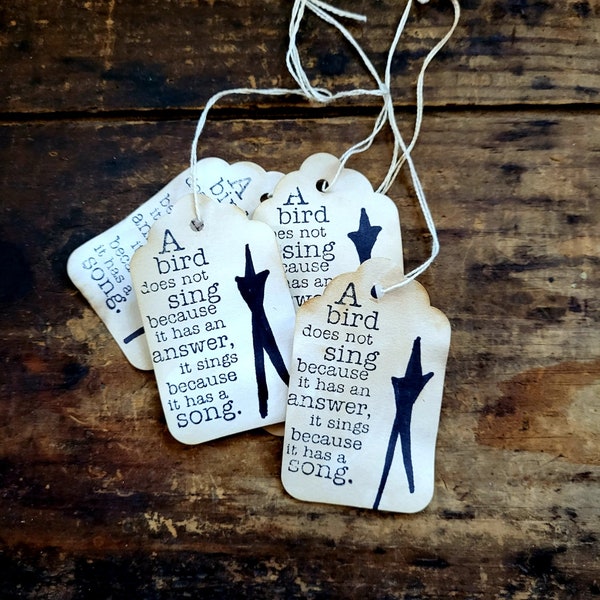 Craft Tag Bird song verse Primitive Star Gift tag Craft supply set of 25 pre-strung