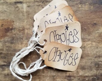 Ornies Primitive Hang tags Rustic Gift tags Craft Supply set of 25 tags pre strung