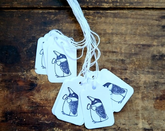 Proper Penguin Hang Tag Black White Gift Tag set of 25 pre strung