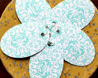 Vintage style hang tags Aquamarine Damask oval set of 25 pre strung Craft Supply