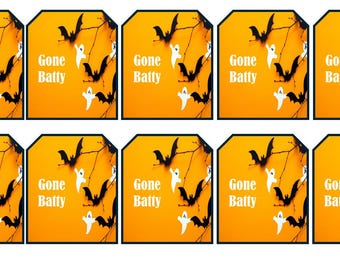 Creepy Halloween Gone Batty Tags Printable Spooky Ghost Gift Tags Haunted Bats Favor Tags Labels Digital Download Set of 10