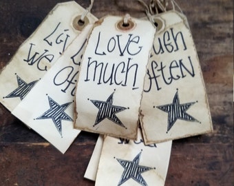 Rustic Hang Tag Live Well Laugh Often Love Much Barn Star Set of 25 Tags pre strung Craft Supply