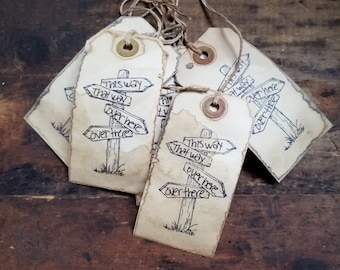 Farmhouse Country Sign Post Country Directions Rustic Gift tag set of 25 pre strung Craft supply