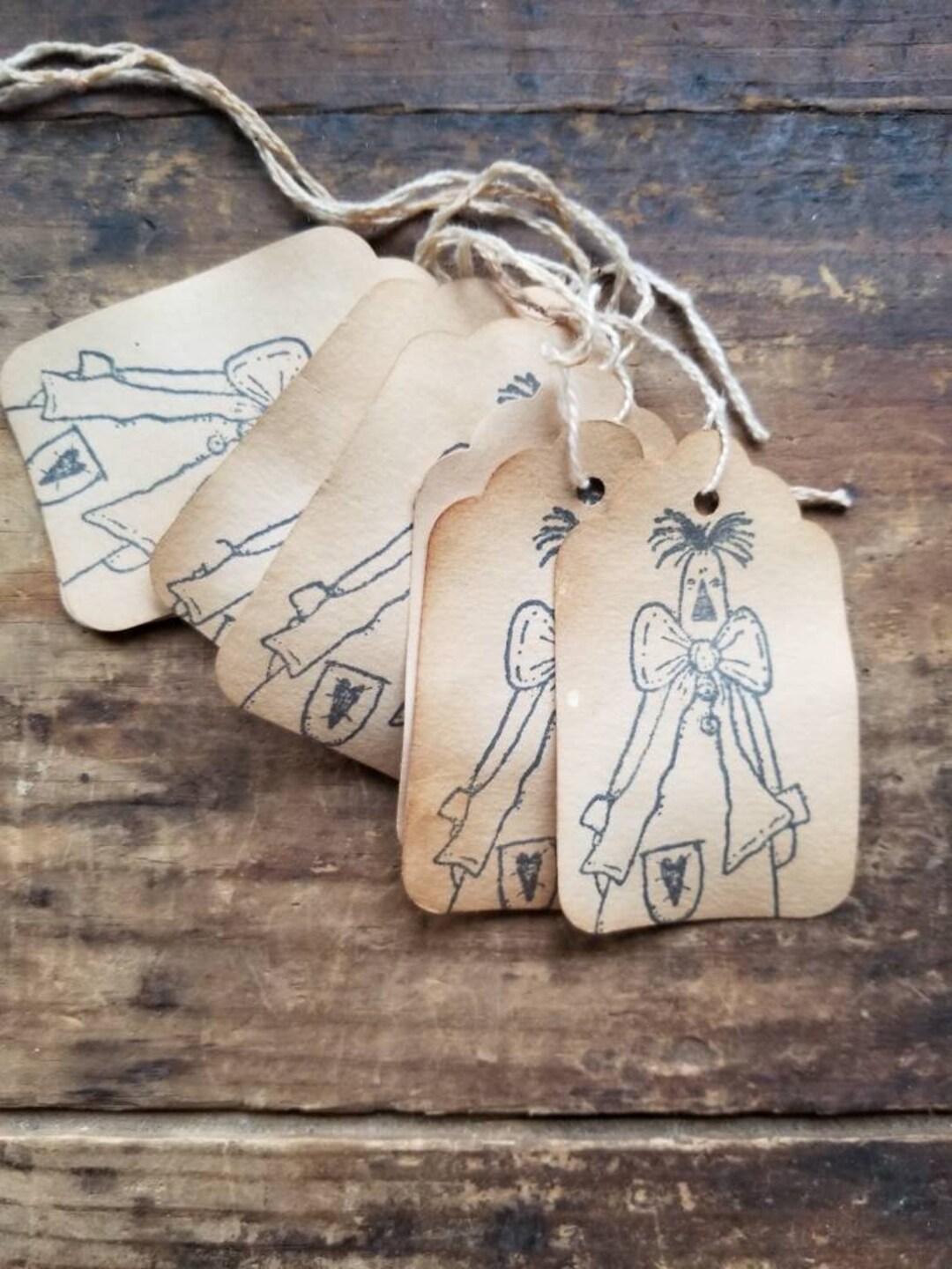 Rustic Hang Tags Set Primitive Rag Doll Design Country Farmhouse Gift ...