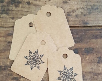 Primitive Hang Tag Farmhouse  Gift tag Rustic Winter Holiday Kraft Cardstock Snowflake set 25 tags