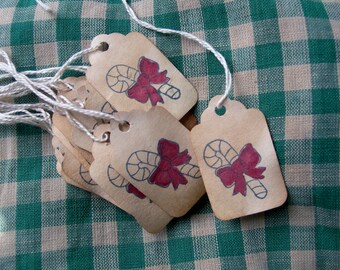 Candy Cane  Christmas Gift Tag Rustic Holiday Red Bow Hang tag Craft supply set of 25 tags