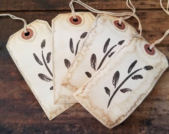 Rustic Hang Tags Botany Natural life Stem and Leaf Gift tag Craft Supply set of 25 Pre Strung