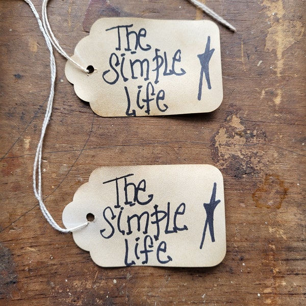 Gift tagThe Simple Life Primitive Rustic Hang tag Word Art Craft supply set of 25 pre-strung