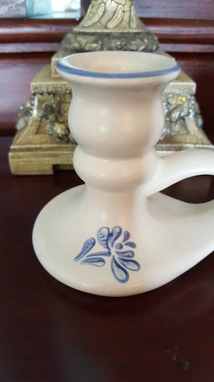 Pfaltzgraff Candlestick holders ceramic pair Blue flower