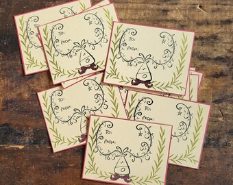 Reindeer Christmas Gift Tag Vintage Laurel Wreath Holiday tag