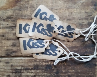 Rustic Hang tag Blow a Kiss heart Farmhouse chic set of 25 pre strung Craft supply